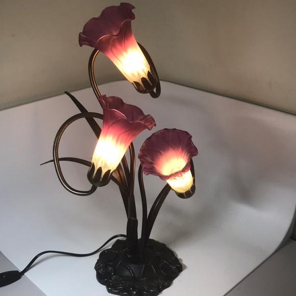 Fuchsia Tulip Glass &  Bronze Dragonfly Tiffany Vintage Lamp New (TL4352e)LLF - Picture 3 of 7